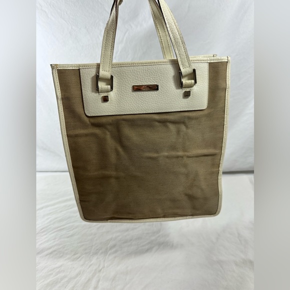 Vintage Gucci beige ivory canvas and leather tote bag hand held - Picture 1 of 16